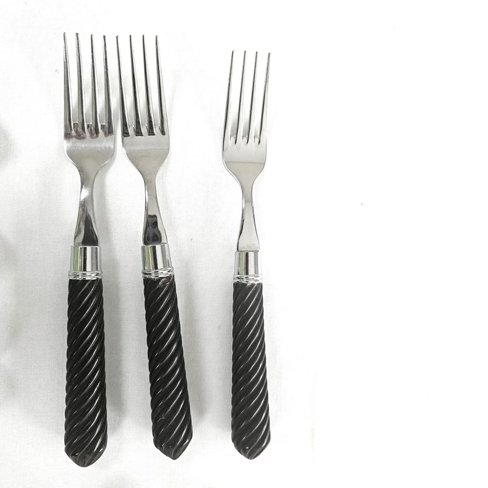 12pc Stainless Flatware Set Twisted Rope Handle Brown Black Thailand 3 Place Set